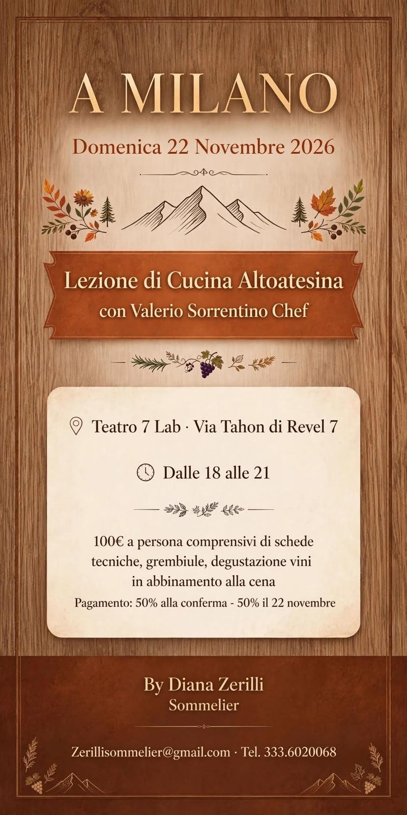 Locandina lezione di cucina altoatesina a Milano